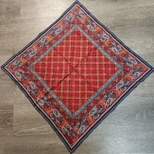 YSL Cotton Handkerchief 18x18 Vibrant Red and Blue Paisley